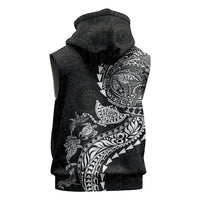 Hawaiian Kakau Tribal Sea Animals Tattoos Sleeveless Zip Hoodie Black Color LT03 - Polynesian Pride