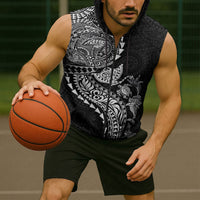 Hawaiian Kakau Tribal Sea Animals Tattoos Sleeveless Zip Hoodie Black Color LT03 - Polynesian Pride