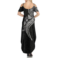 Hawaiian Kakau Tribal Sea Animals Tattoos Summer Maxi Dress Black Color