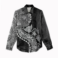 Hawaiian Kakau Tribal Sea Animals Tattoos Women Casual Shirt Black Color LT03 - Polynesian Pride