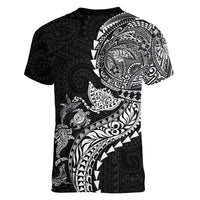 Hawaiian Kakau Tribal Sea Animals Tattoos Women V-Neck T-Shirt Black Color LT03 - Polynesian Pride