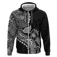 Hawaiian Kakau Tribal Sea Animals Tattoos Zip Hoodie Black Color