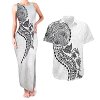 Hawaiian Kakau Tribal Sea Animals Tattoos Couples Matching Tank Maxi Dress and Hawaiian Shirt White Color LT03 White - Polynesian Pride