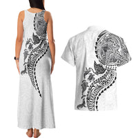 Hawaiian Kakau Tribal Sea Animals Tattoos Couples Matching Tank Maxi Dress and Hawaiian Shirt White Color LT03 - Polynesian Pride