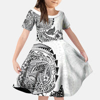 Hawaiian Kakau Tribal Sea Animals Tattoos Family Matching Mermaid Dress and Hawaiian Shirt White Color LT03 Daughter's Dress White - Polynesian Pride