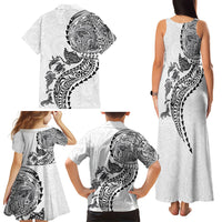 Hawaiian Kakau Tribal Sea Animals Tattoos Family Matching Tank Maxi Dress and Hawaiian Shirt White Color LT03 - Polynesian Pride