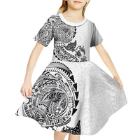 Hawaiian Kakau Tribal Sea Animals Tattoos Kid Short Sleeve Dress White Color