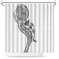 Hawaiian Kakau Tribal Sea Animals Tattoos Shower Curtain White Color