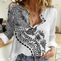 Hawaiian Kakau Tribal Sea Animals Tattoos Women Casual Shirt White Color LT03 Female White - Polynesian Pride
