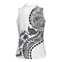Hawaiian Kakau Tribal Sea Animals Tattoos Women Sleeveless Polo Shirt White Color LT03 - Polynesian Pride
