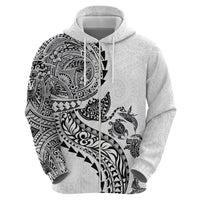 Hawaiian Kakau Tribal Sea Animals Tattoos Zip Hoodie White Color