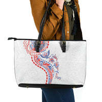 Hawaiian Kakau Tribal Sea Animals Tattoos Leather Tote Bag Hawaii Flag Color Inspired