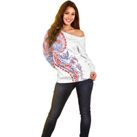 Hawaiian Kakau Tribal Sea Animals Tattoos Off Shoulder Sweater Hawaii Flag Color Inspired