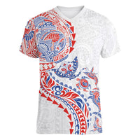 Hawaiian Kakau Tribal Sea Animals Tattoos Women V-Neck T-Shirt Hawaii Flag Color Inspired LT03 Female Multicolor - Polynesian Pride