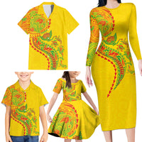 Hawaiian Kakau Tribal Sea Animals Tattoos Family Matching Long Sleeve Bodycon Dress and Hawaiian Shirt Kanaka Maoli Flag Color Inspired LT03 - Polynesian Pride