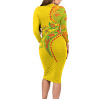 Hawaiian Kakau Tribal Sea Animals Tattoos Family Matching Long Sleeve Bodycon Dress and Hawaiian Shirt Kanaka Maoli Flag Color Inspired LT03 - Polynesian Pride