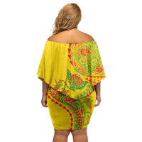 Hawaiian Kakau Tribal Sea Animals Tattoos Family Matching Off Shoulder Short Dress and Hawaiian Shirt Kanaka Maoli Flag Color Inspired LT03 - Polynesian Pride