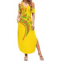 Hawaiian Kakau Tribal Sea Animals Tattoos Family Matching Summer Maxi Dress and Hawaiian Shirt Kanaka Maoli Flag Color Inspired LT03 Mom's Dress Multicolor - Polynesian Pride