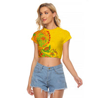 Hawaiian Kakau Tribal Sea Animals Tattoos Raglan Cropped T Shirt Kanaka Maoli Flag Color Inspired LT03 Female Multicolor - Polynesian Pride