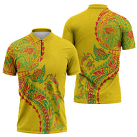 Hawaiian Kakau Tribal Sea Animals Tattoos Zipper Polo Shirt Kanaka Maoli Flag Color Inspired LT03 - Polynesian Pride