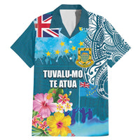 Personalised Tuvalu Independence Day Family Matching Mermaid Dress and Hawaiian Shirt Tuvaluan Tribal Flag Style LT03 Dad's Shirt - Short Sleeve Turquoise - Polynesian Pride