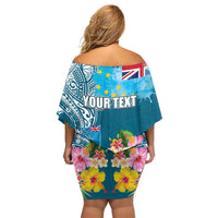 Personalised Tuvalu Independence Day Family Matching Off Shoulder Short Dress and Hawaiian Shirt Tuvaluan Tribal Flag Style LT03 - Polynesian Pride