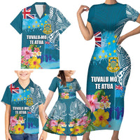 Personalised Tuvalu Independence Day Family Matching Short Sleeve Bodycon Dress and Hawaiian Shirt Tuvaluan Tribal Flag Style LT03 - Polynesian Pride