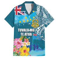 Personalised Tuvalu Independence Day Family Matching Short Sleeve Bodycon Dress and Hawaiian Shirt Tuvaluan Tribal Flag Style LT03 Dad's Shirt - Short Sleeve Turquoise - Polynesian Pride