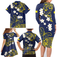 Niue Independence Day Family Matching Long Sleeve Bodycon Dress and Hawaiian Shirt Hiapo Pattern Fiti Pua and Uga LT03 - Polynesian Pride