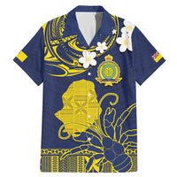 Niue Independence Day Family Matching Mermaid Dress and Hawaiian Shirt Hiapo Pattern Fiti Pua and Uga LT03 Dad's Shirt - Short Sleeve Yellow - Polynesian Pride