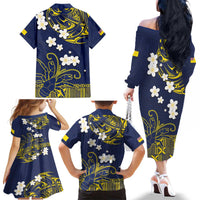 Niue Independence Day Family Matching Off The Shoulder Long Sleeve Dress and Hawaiian Shirt Hiapo Pattern Fiti Pua and Uga LT03 - Polynesian Pride