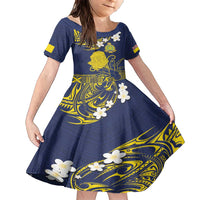 Niue Independence Day Family Matching Short Sleeve Bodycon Dress and Hawaiian Shirt Hiapo Pattern Fiti Pua and Uga LT03 Daughter's Dress Yellow - Polynesian Pride