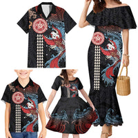 Hawaii and Japanese Together Family Matching Mermaid Dress and Hawaiian Shirt Koi Fish and Kakau Pattern LT03 - Polynesian Pride