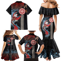 Hawaii and Japanese Together Family Matching Mermaid Dress and Hawaiian Shirt Koi Fish and Kakau Pattern LT03 - Polynesian Pride