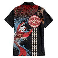 Hawaii and Japanese Together Family Matching Off The Shoulder Long Sleeve Dress and Hawaiian Shirt Koi Fish and Kakau Pattern LT03 - Polynesian Pride