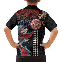 Hawaii and Japanese Together Family Matching Off Shoulder Short Dress and Hawaiian Shirt Koi Fish and Kakau Pattern LT03 - Polynesian Pride