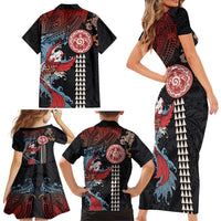 Hawaii and Japanese Together Family Matching Short Sleeve Bodycon Dress and Hawaiian Shirt Koi Fish and Kakau Pattern LT03 - Polynesian Pride
