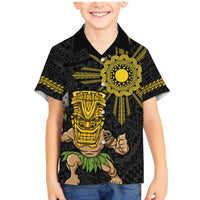 Hawaii and Philippines Together Family Matching Mermaid Dress and Hawaiian Shirt Warrior Tiki Mask and Filipino Sun Polynesian Style LT03 Son's Shirt Black - Polynesian Pride