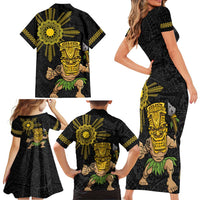 Hawaii and Philippines Together Family Matching Short Sleeve Bodycon Dress and Hawaiian Shirt Warrior Tiki Mask and Filipino Sun Polynesian Style LT03 - Polynesian Pride