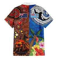 Fiji and Australia Together Family Matching Short Sleeve Bodycon Dress and Hawaiian Shirt Fijian Tapa Plants with Kangaroo and Aboriginal LT03 - Polynesian Pride