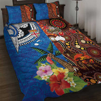 Fiji and Australia Together Quilt Bed Set Fijian Tapa Plants with Kangaroo and Aboriginal - Polynesian Pride