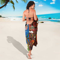 Fiji and Australia Together Sarong Fijian Tapa Plants with Kangaroo and Aboriginal - Polynesian Pride
