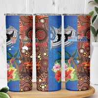 Fiji and Australia Together Skinny Tumbler Fijian Tapa Plants with Kangaroo and Aboriginal LT03 - Polynesian Pride