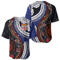 Fiji and Australia Together Baseball Jersey Kangaroo Aboriginal with Tribal Tapa Hibiscus Half Style LT03 - Polynesian Pride