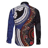 Fiji and Australia Together Family Matching Off The Shoulder Long Sleeve Dress and Hawaiian Shirt Kangaroo Aboriginal with Tribal Tapa Hibiscus Half Style - Polynesian Pride