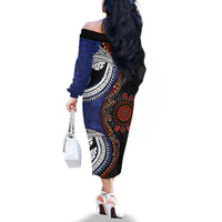 Fiji and Australia Together Family Matching Off The Shoulder Long Sleeve Dress and Hawaiian Shirt Kangaroo Aboriginal with Tribal Tapa Hibiscus Half Style - Polynesian Pride