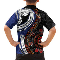 Fiji and Australia Together Family Matching Off Shoulder Maxi Dress and Hawaiian Shirt Kangaroo Aboriginal with Tribal Tapa Hibiscus Half Style LT03 - Polynesian Pride
