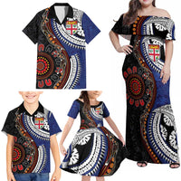 Fiji and Australia Together Family Matching Off Shoulder Maxi Dress and Hawaiian Shirt Kangaroo Aboriginal with Tribal Tapa Hibiscus Half Style LT03 - Polynesian Pride