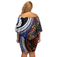 Fiji and Australia Together Family Matching Off Shoulder Short Dress and Hawaiian Shirt Kangaroo Aboriginal with Tribal Tapa Hibiscus Half Style LT03 - Polynesian Pride