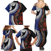 Fiji and Australia Together Family Matching Summer Maxi Dress and Hawaiian Shirt Kangaroo Aboriginal with Tribal Tapa Hibiscus Half Style LT03 - Polynesian Pride